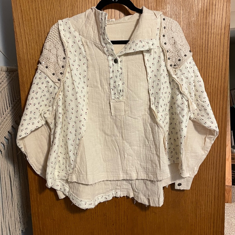 POL Patchwork Floral Boho Cottagecore Top Sz S